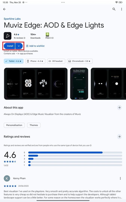 Zoeken naar Muviz Edge in Play Store