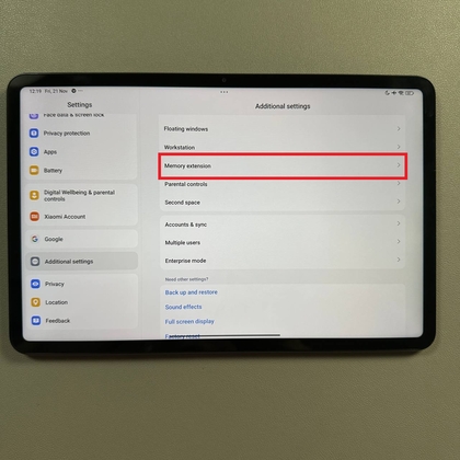 Sectie Geheugenuitbreiding in Xiaomi Pad 6