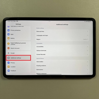 Xiaomi Pad 6-menu met aanvullende instellingen