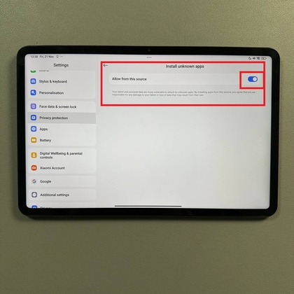 Schakelaar omgezet voor app-machtiging