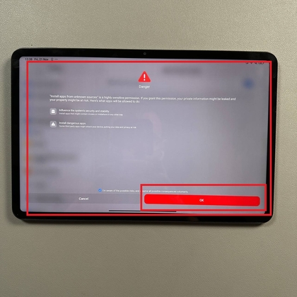 Waarschuwingsbericht voor app met onbekende bronnen