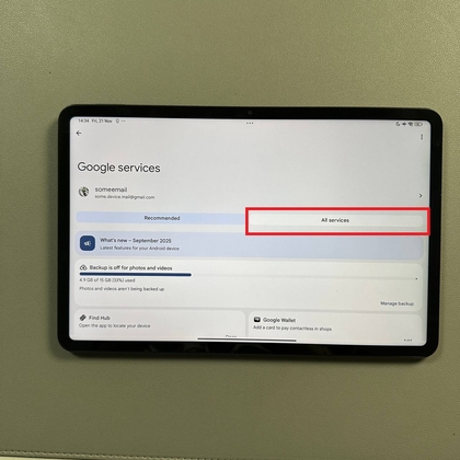 Menu Alle services onder Google-instellingen