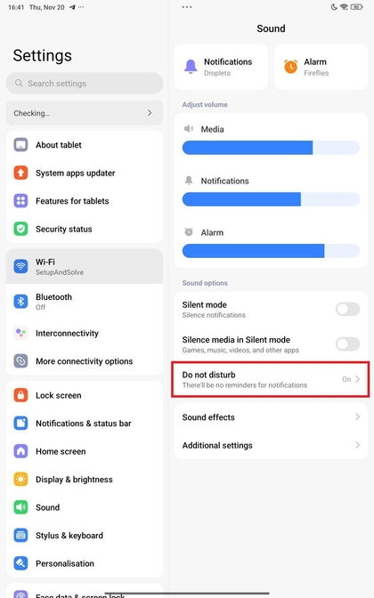 Pagina met geavanceerde instellingen voor Niet Storen op Xiaomi Redmi Pad Pro