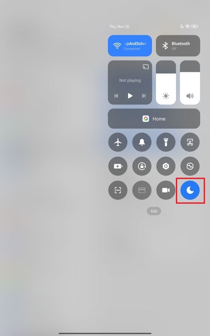 Pictogram Niet Storen in het menu Snelle instellingen