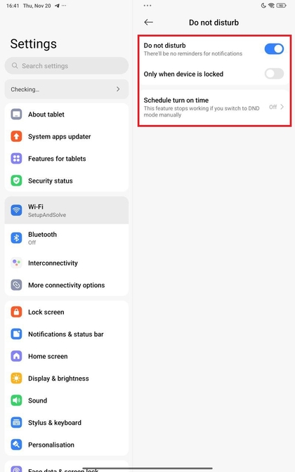 Melding gedempt in de modus Niet Storen op Xiaomi Redmi Pad Pro