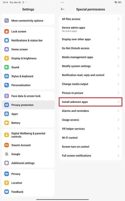 Lijst met onbekende apps installeren