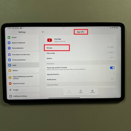 App-opslaginstellingen op Xiaomi Pad 6