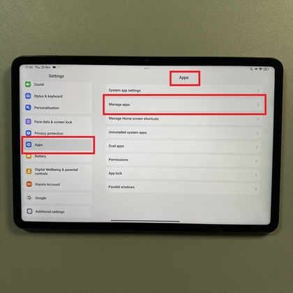 Apps-sectie in het instellingenmenu op Xiaomi Pad 6