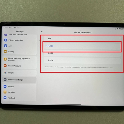 3 GB uitbreiding voor RAM inschakelen op Xiaomi Pad 6