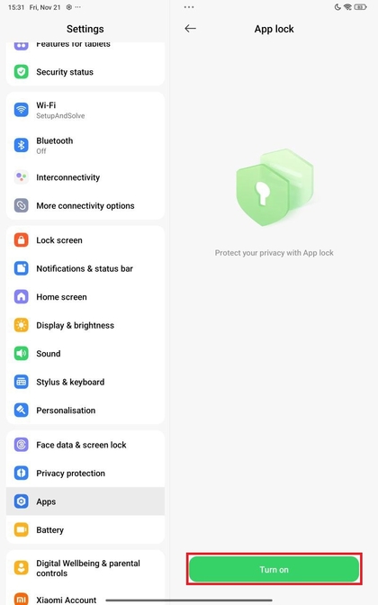 App-vergrendeling inschakelen op Xiaomi Redmi Pad Pro