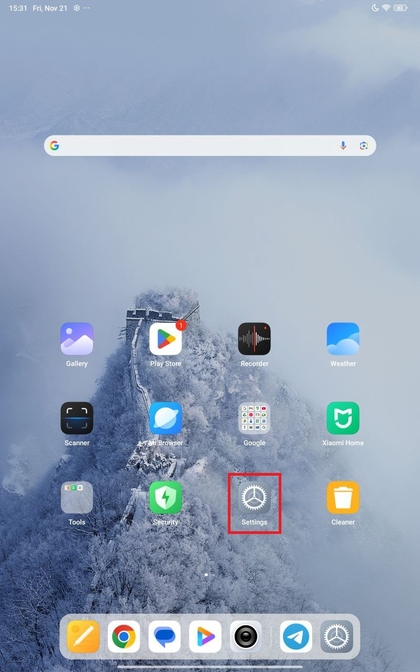 Instellingen-pictogram op Xiaomi Redmi Pad Pro