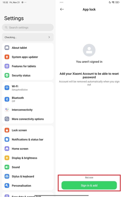 Xiaomi account aanmeldoptie