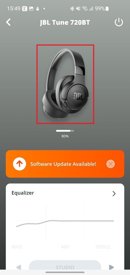 Hoofdinterface van de JBL Headphones-app
