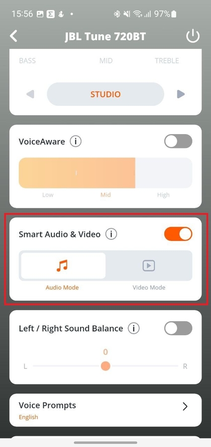 Smart Audio- en video-instellingen in de JBL Headphones-app