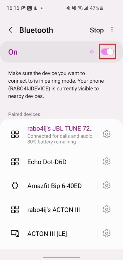 Bluetooth inschakelen in de smartphone-instellingen
