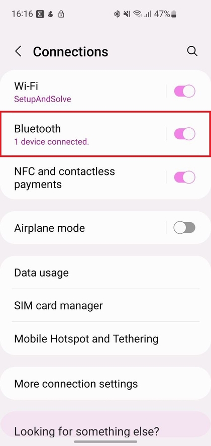 Bluetooth-instellingsscherm op een Android-apparaat