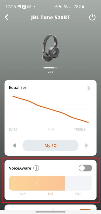 Optie Spraakbewustzijn in JBL-app