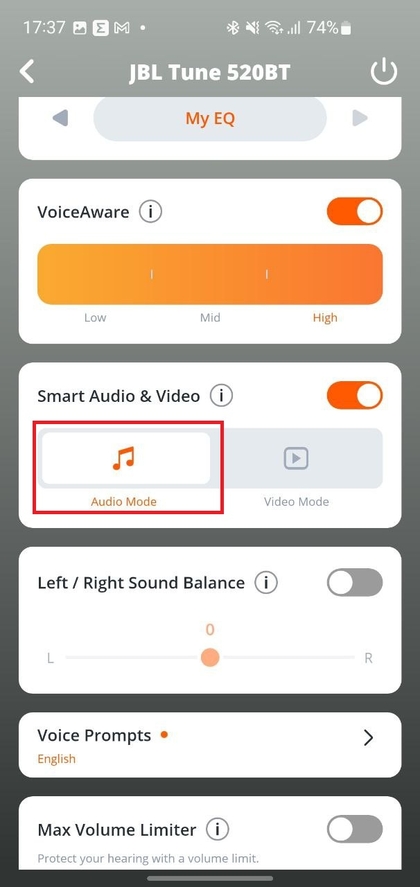 De audiomodus selecteren in de app