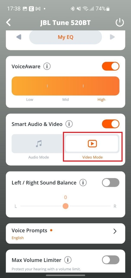 De videomodus selecteren in de app