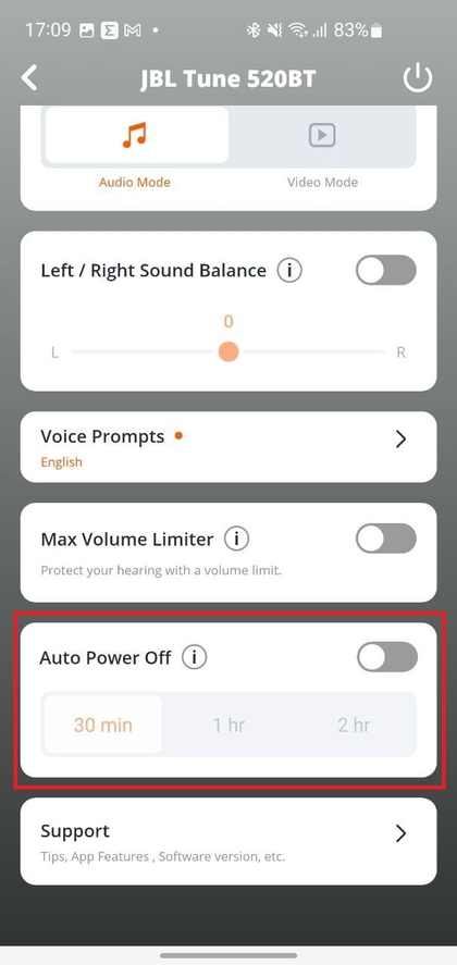 Instellingen voor automatisch uitschakelen in de JBL-app