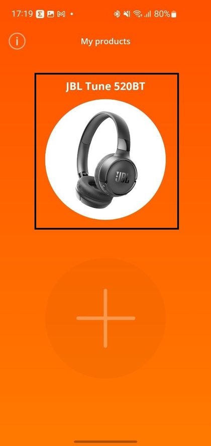 Hoofdmenu van de JBL Headphones-app