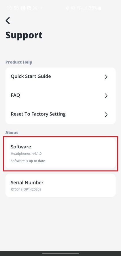 Softwareversie bekijken in de JBL-app onder Over
