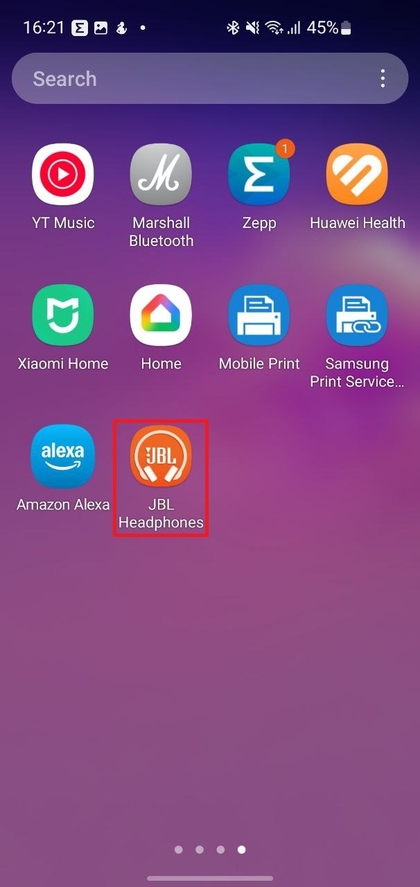 De JBL-app openen op een smartphonescherm