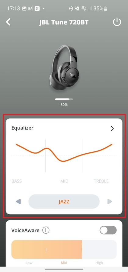 Equalizer-instellingen openen in de JBL-app