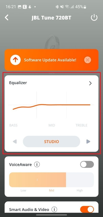 Equalizerinstellingen zoeken in de JBL Headphones-app