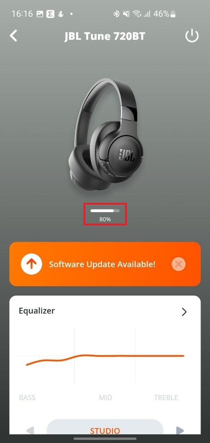 JBL Headphones-app die het batterijniveau weergeeft