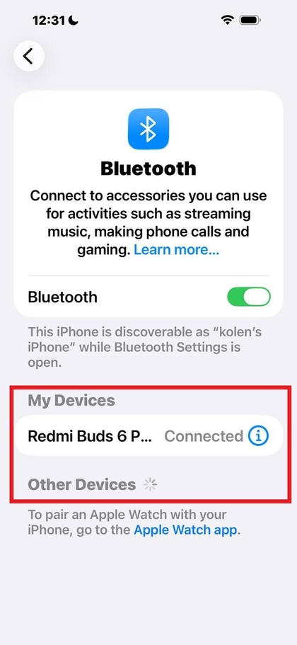 Redmi Buds 6 Play vermeld in Bluetooth-apparaten