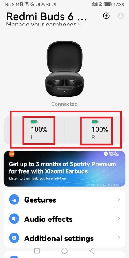 App met gedetailleerde batterij-informatie voor Redmi Buds 6 Play