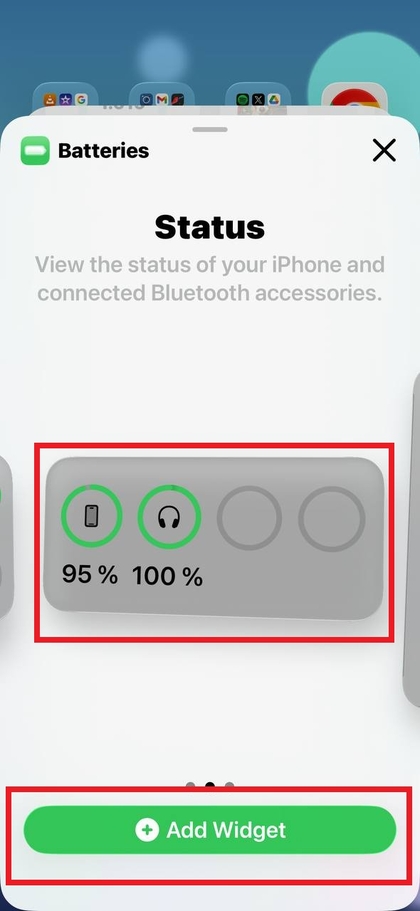 Selecteer de optie Batterijwidget