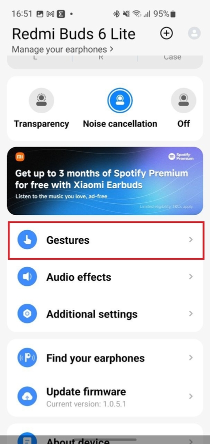 Gebareninstellingen in de Xiaomi Earbuds-app