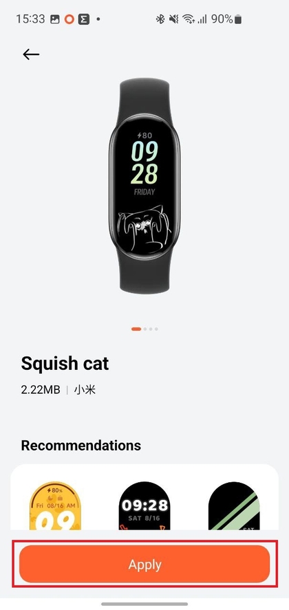 Nieuwe wijzerplaat toepassen in de Mi Fitness-app