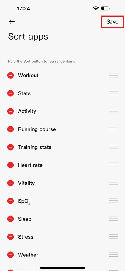 Knop Wijzigingen opslaan in de Mi Fitness-app