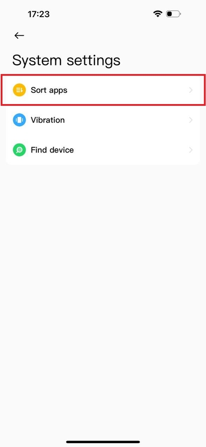 Interface van de optie Apps sorteren