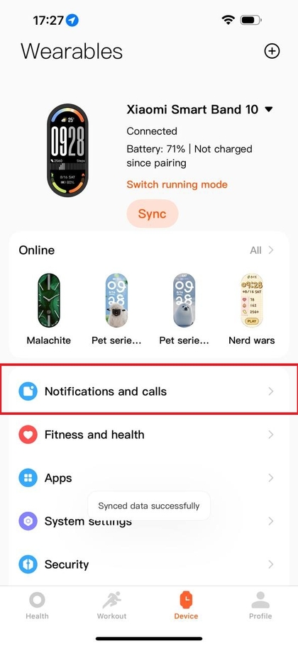 Mi Fitness-meldingsinstellingen
