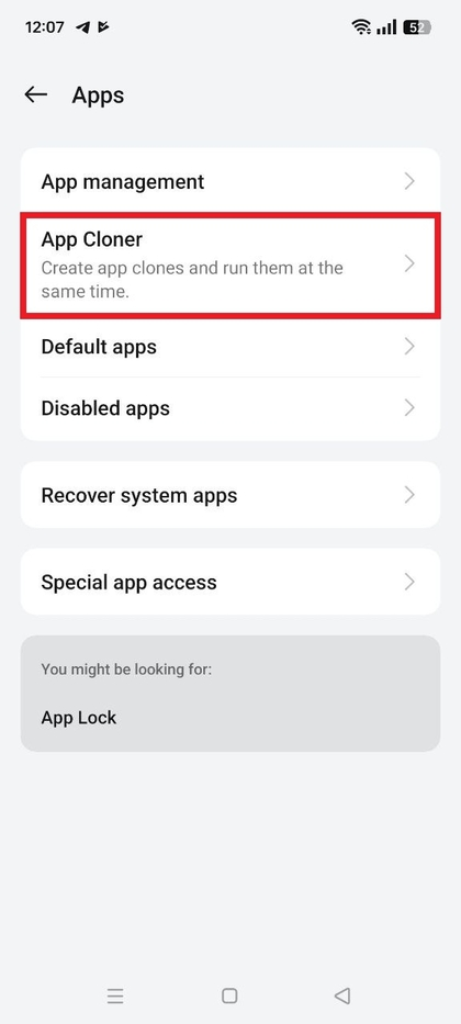 App Cloner-functie op Realme C75