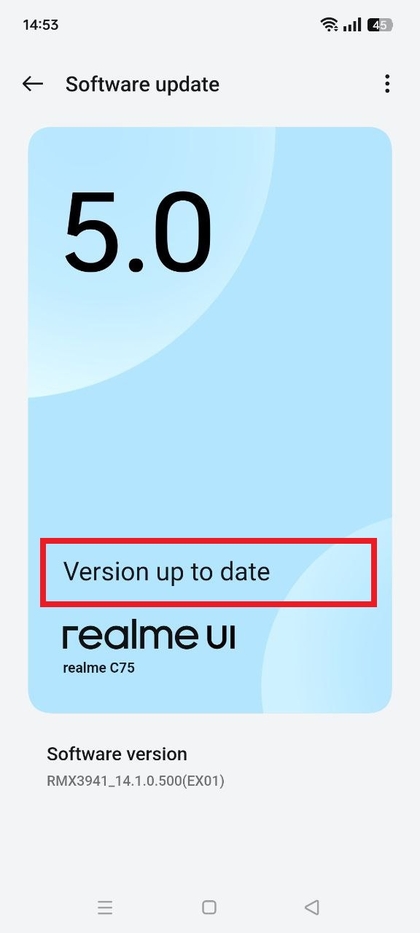 Realme C75-apparaat up-to-date scherm