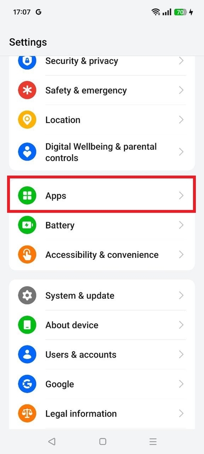 Realme C75 instellingenpagina met de nadruk op App-beheer