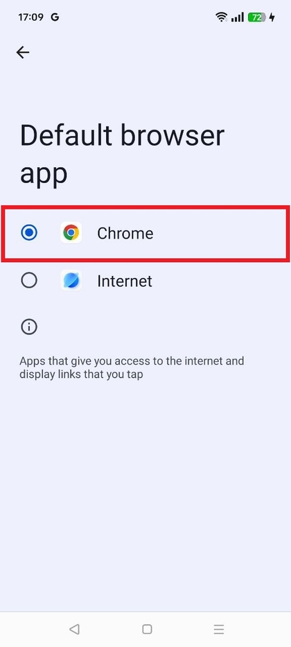 Realme C75 toont geselecteerde app voor standaardbrowser