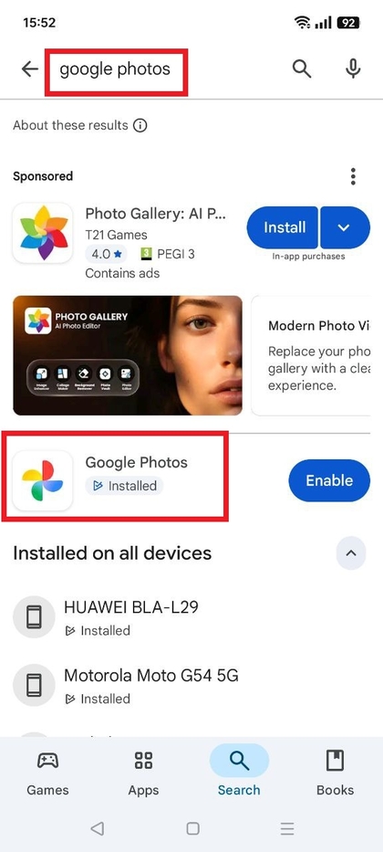 Zoeken in Play Store
