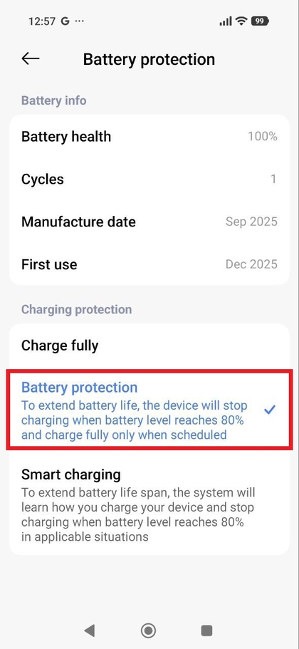 Batterijbescherming inschakelen