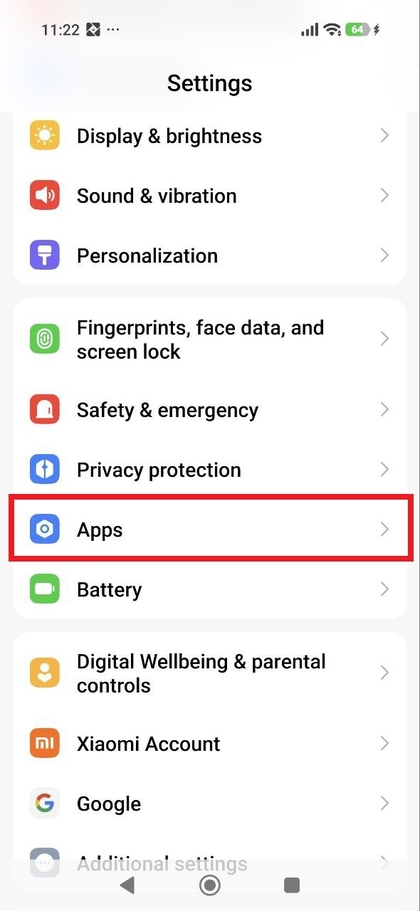 Apps selecteren in het menu Instellingen