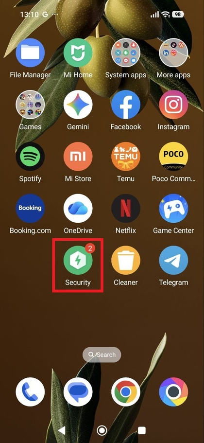 De Beveiligingsapp openen op de POCO F8 Pro