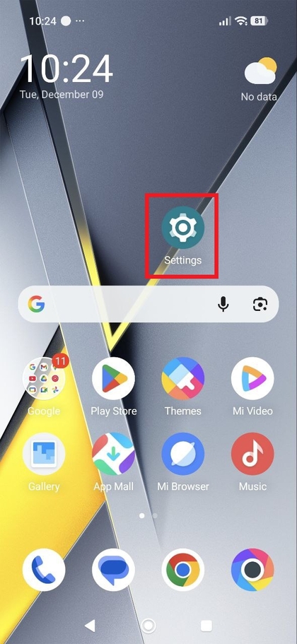 De app Instellingen openen op POCO F8 Pro