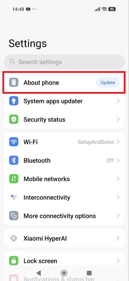 Menu-optie Over de telefoon