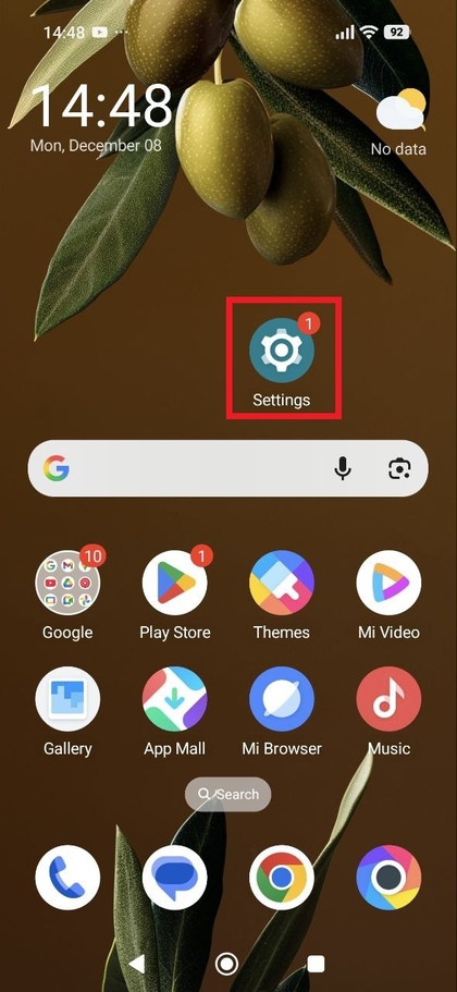 Instellingen-pictogram op startscherm
