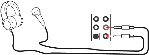 Audioaansluitingen op hoofdtelefoon- en microfoondiagram